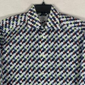 ETON Contemporary Dress Shirt Men's 15.5 Medium Geometric Print Button Down